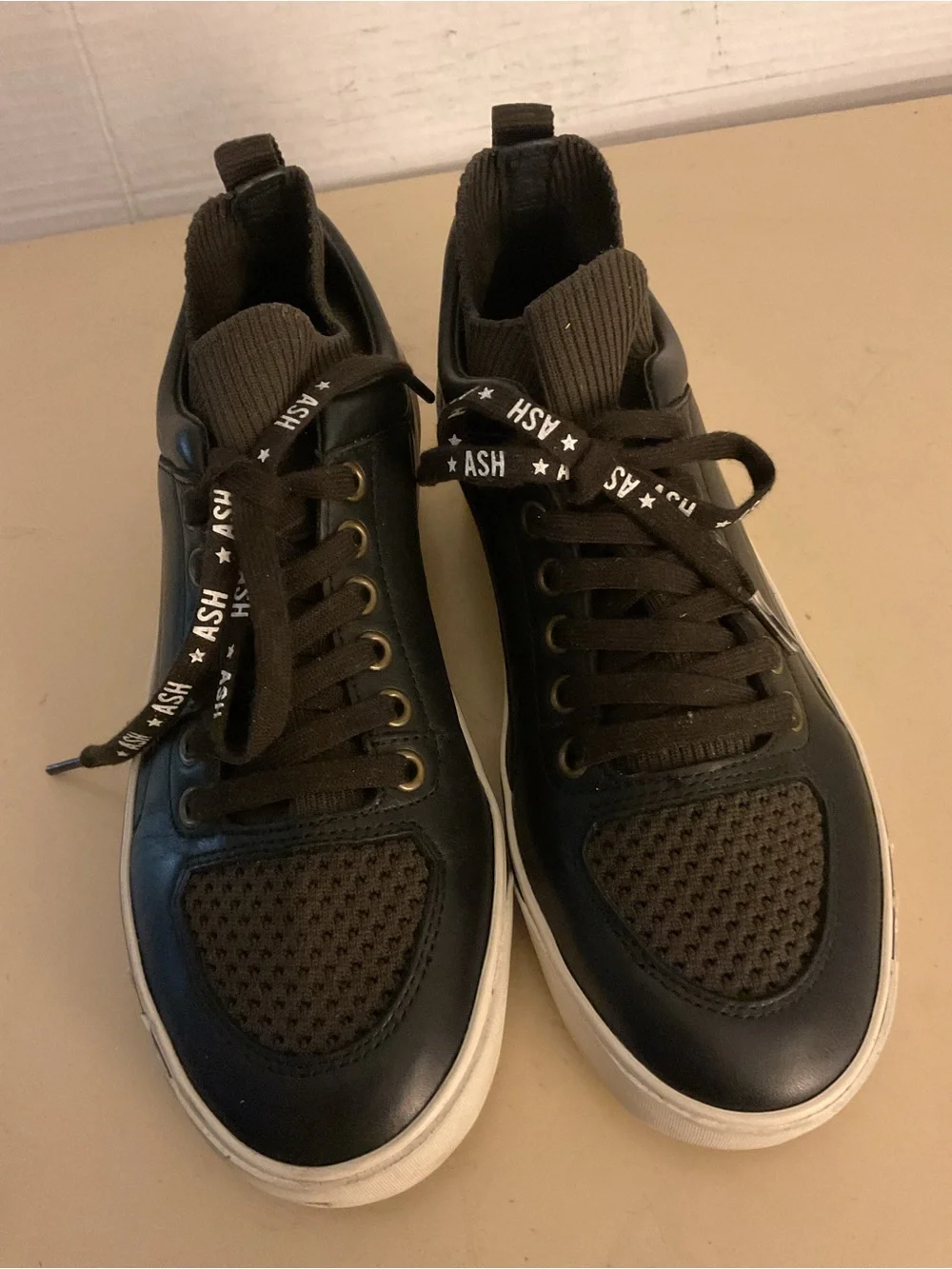 ASH women charcoal black leather platform nippy sneakers US 6.5